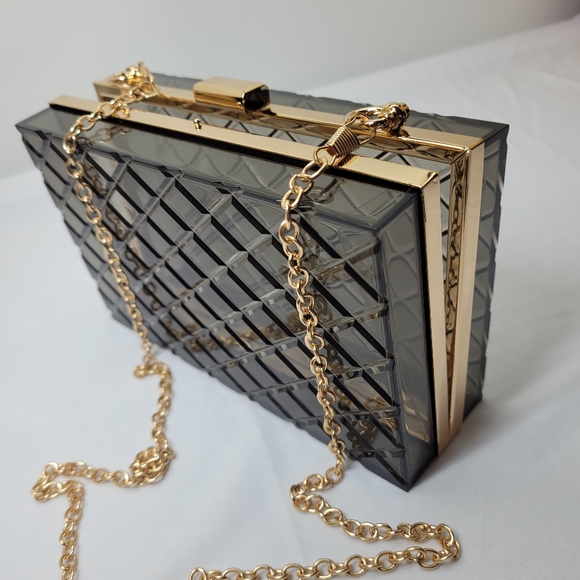 Acrilic Transparent Gold Star Evening Bag Purses Clutch Banquet Handbag - Picture 4 of 16